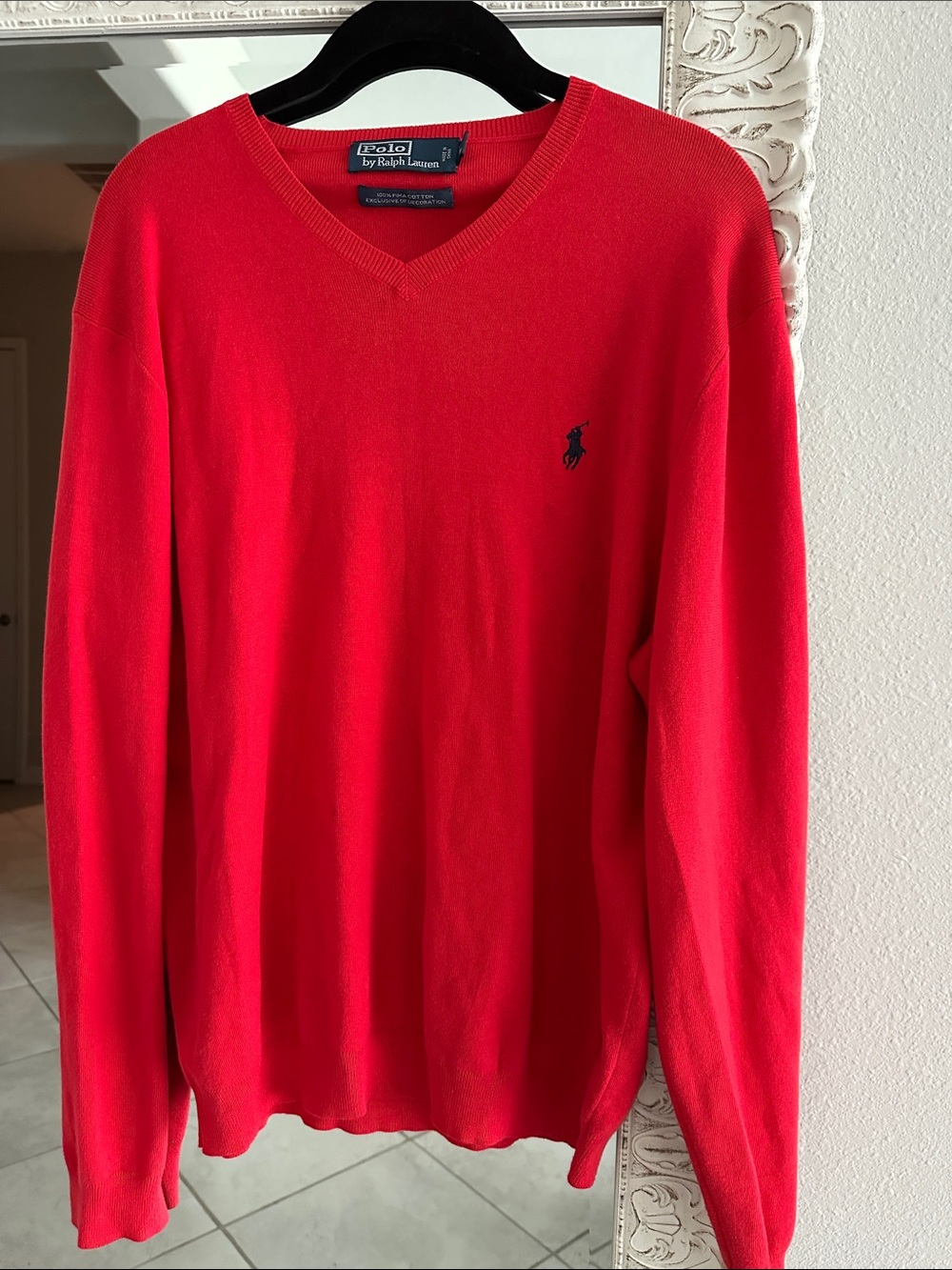 Polo by Ralph Lauren Red V-Neck Sweater with Navy Pony